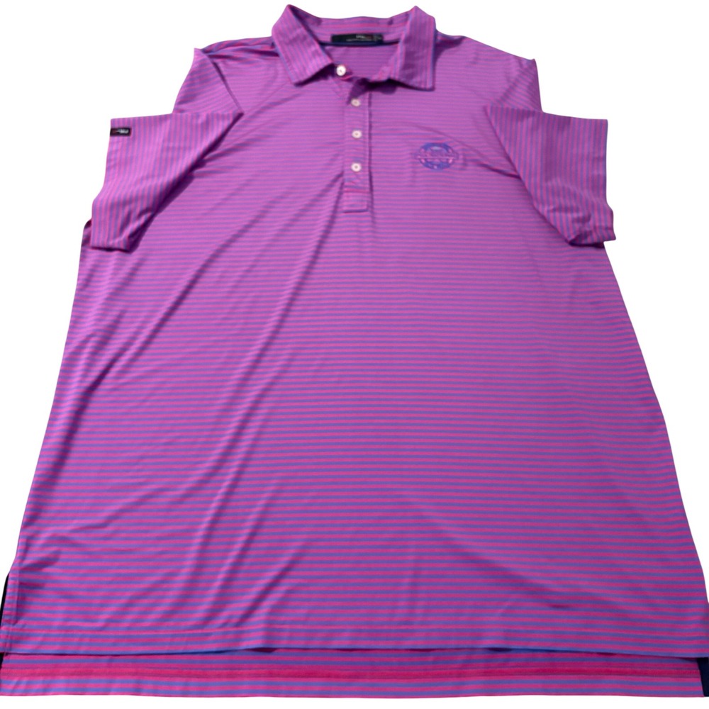 RLX Ralph Lauren Mens XXL Pink Blue Striped PGA National Golf Polo Shirt